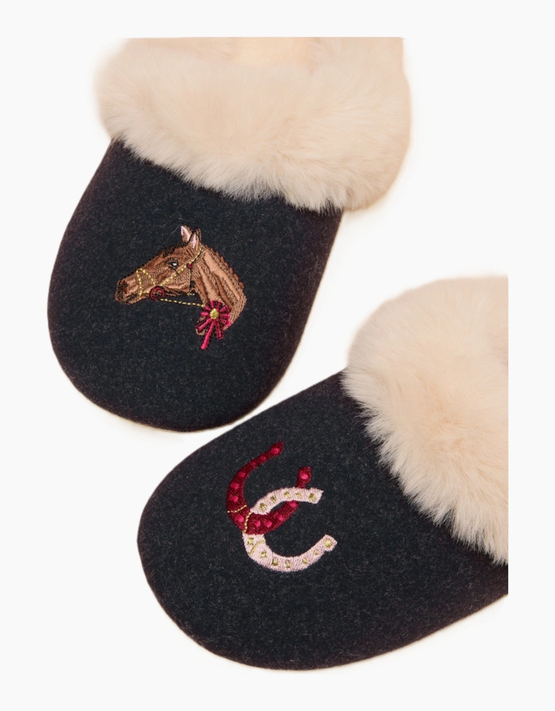 Joules Slippet Luxe Horse Women's Navy Slippers