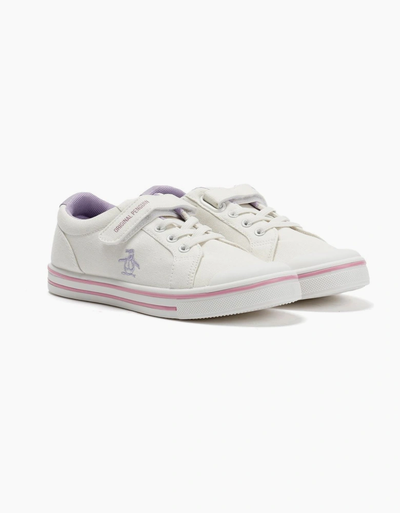 Penguin Junior Rainbow Canvas Girls's White/Lilac Trainers