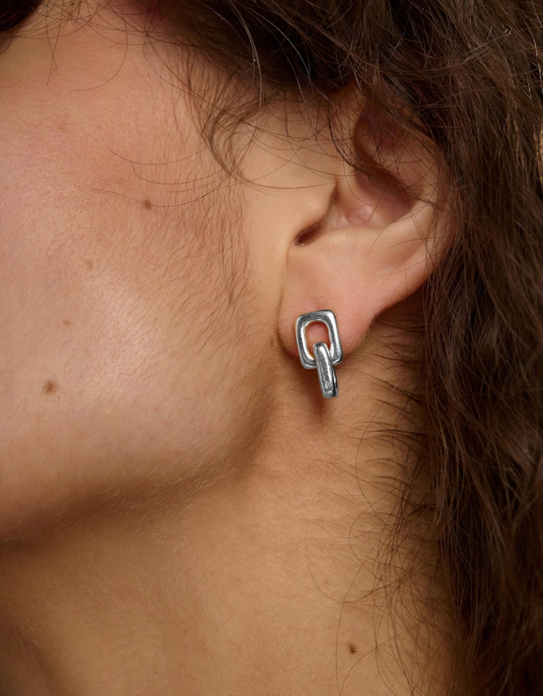 Link Soft Square Double Drop Stud Back Earrings
