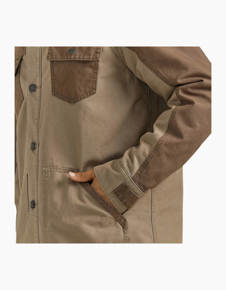 Wrangler Mens Mixed Canvas Chore Coat Cotton Authentic Western Quilted Jacket