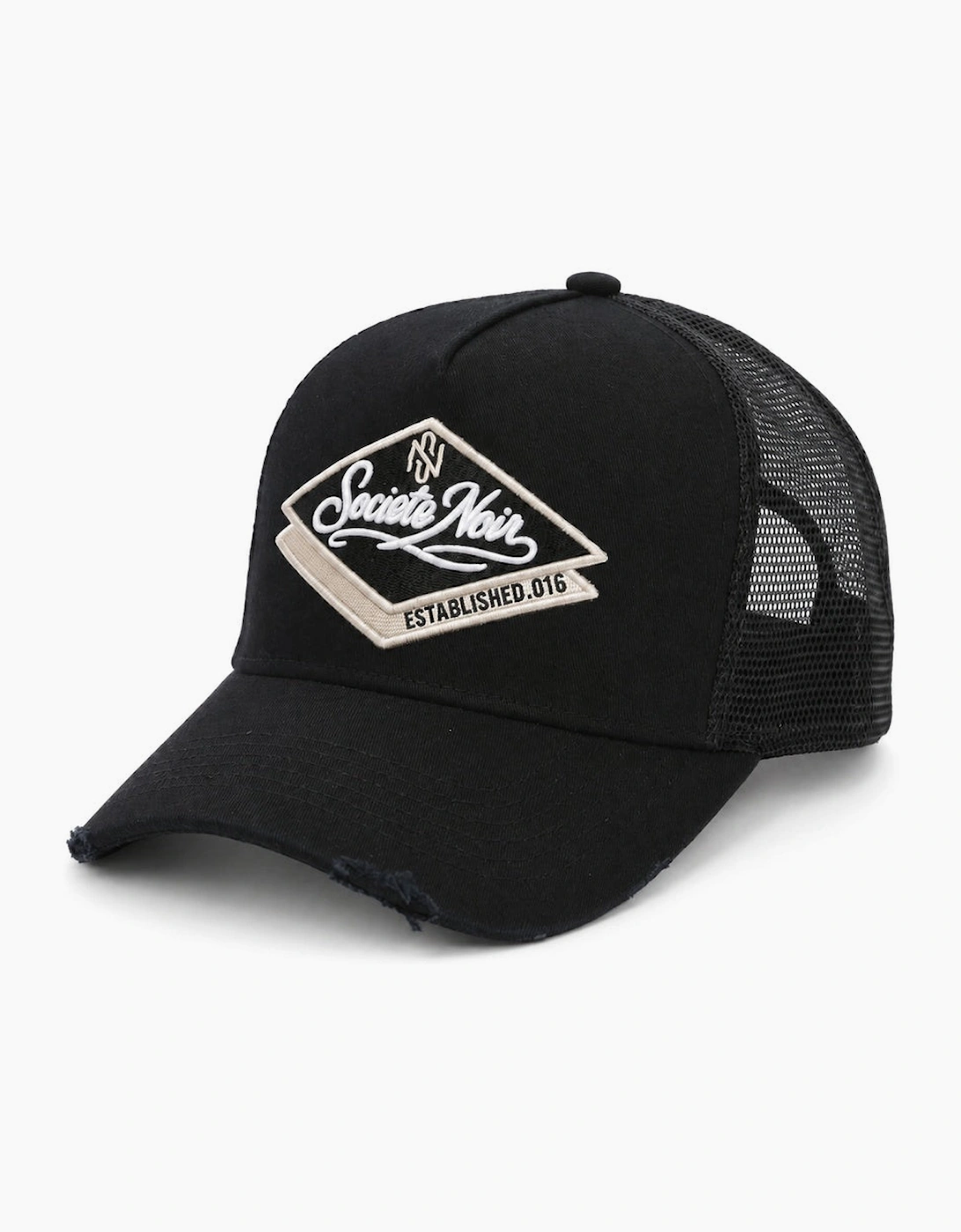 Societe Noir Diamond Distressed Mesh Trucker Cap Black/Beige