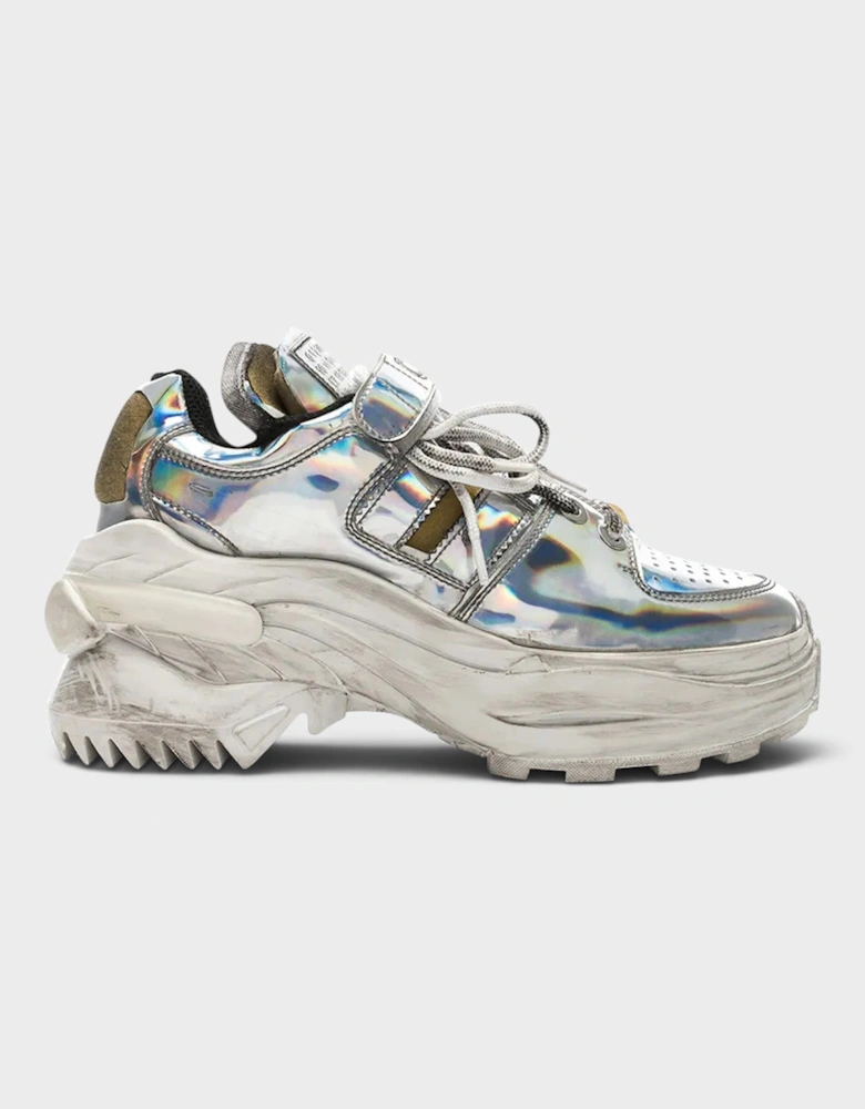 Chunky Holographic Distressed Sneakers Silver