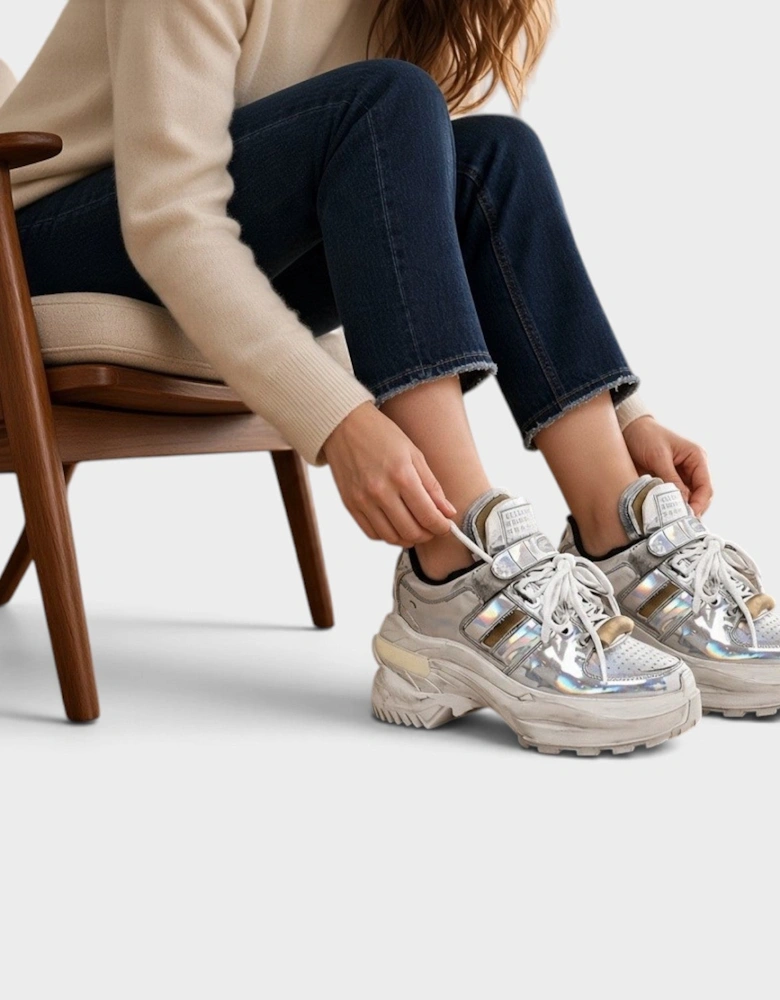 Chunky Holographic Distressed Sneakers Silver
