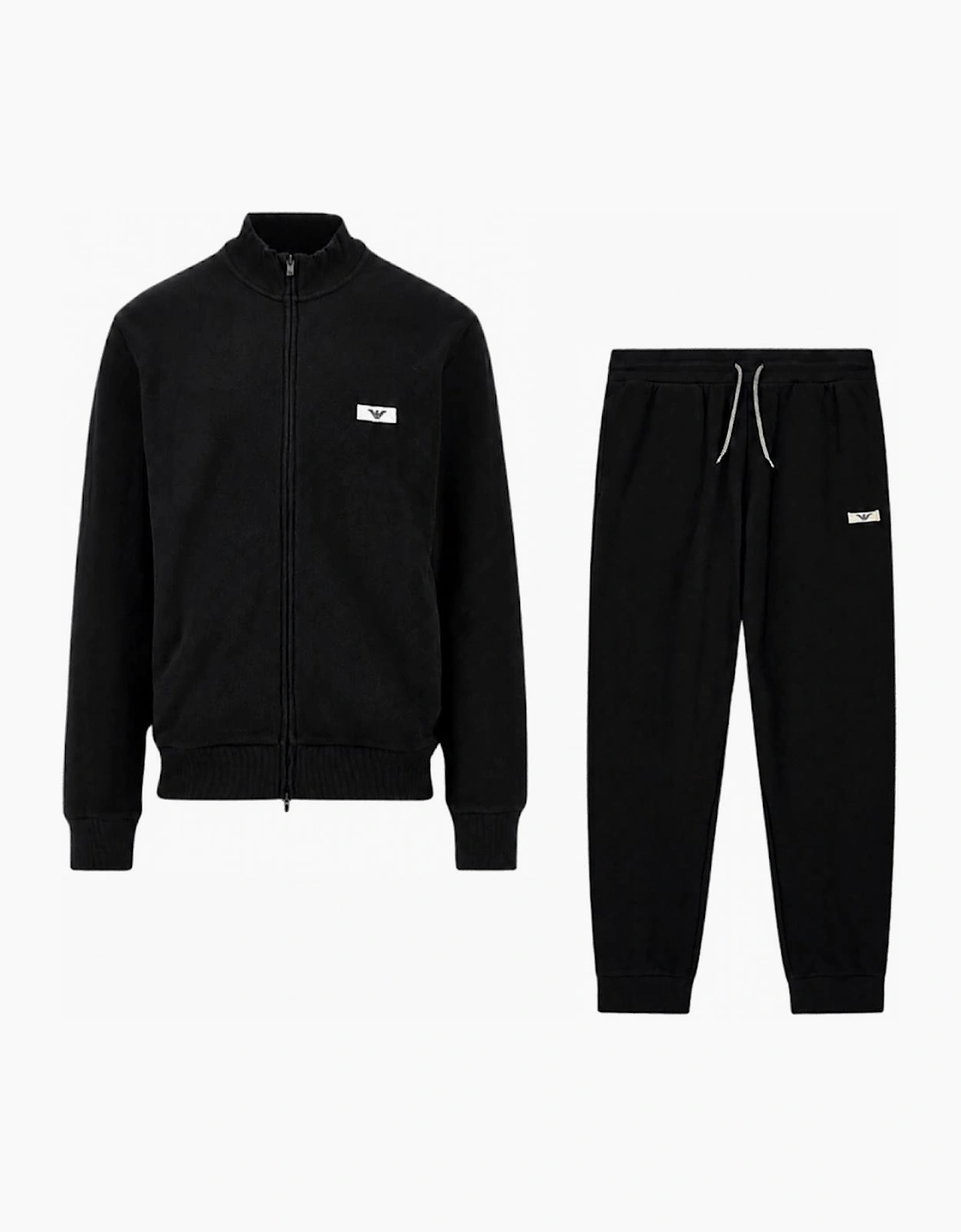 Funnel Neck Waffle Texture Black Tracksuit