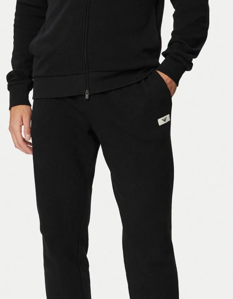 Funnel Neck Waffle Texture Black Tracksuit