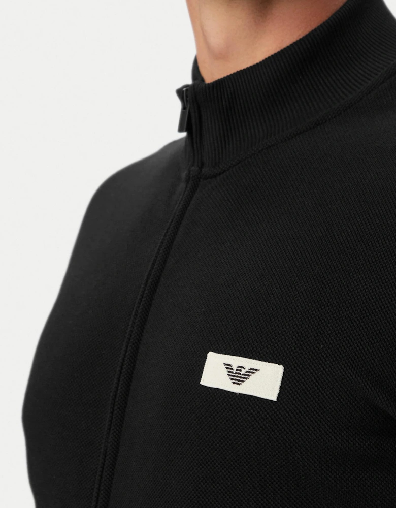 Funnel Neck Waffle Texture Black Tracksuit