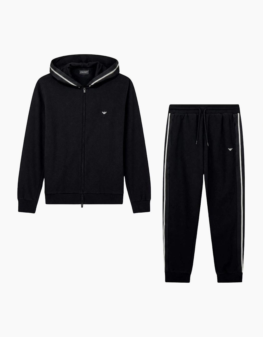 Zip Hooded Black Cotton Tape Tracksuit