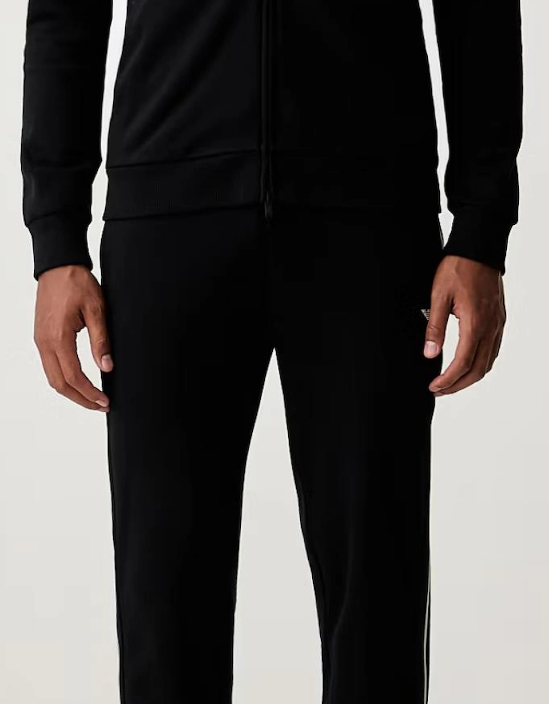 Zip Hooded Black Cotton Tape Tracksuit