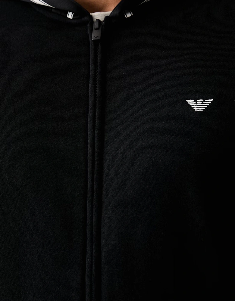 Zip Hooded Black Cotton Tape Tracksuit