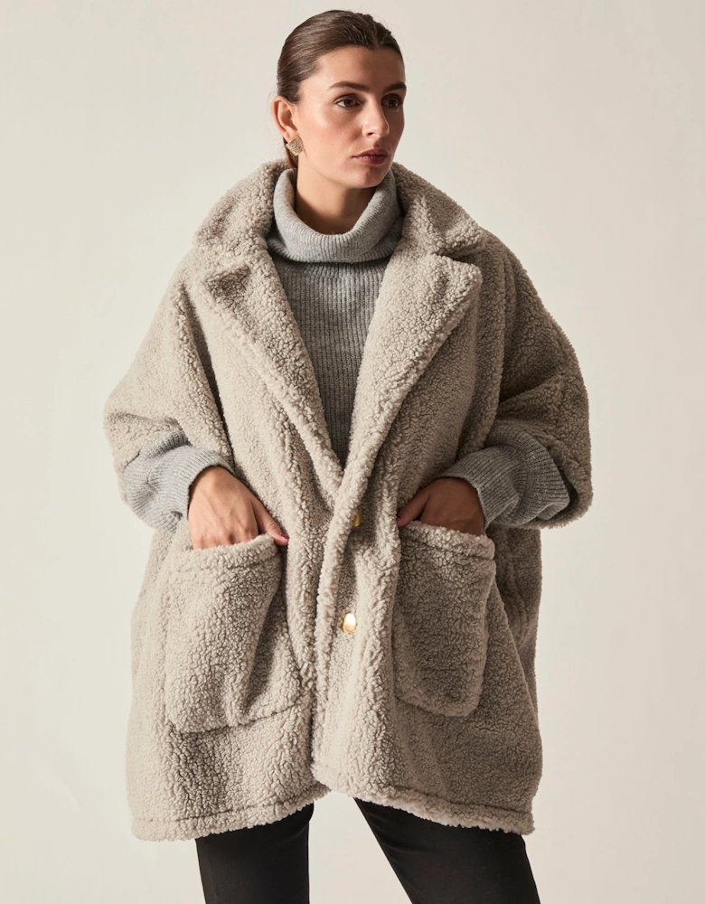 Grey Teddy Button Cape