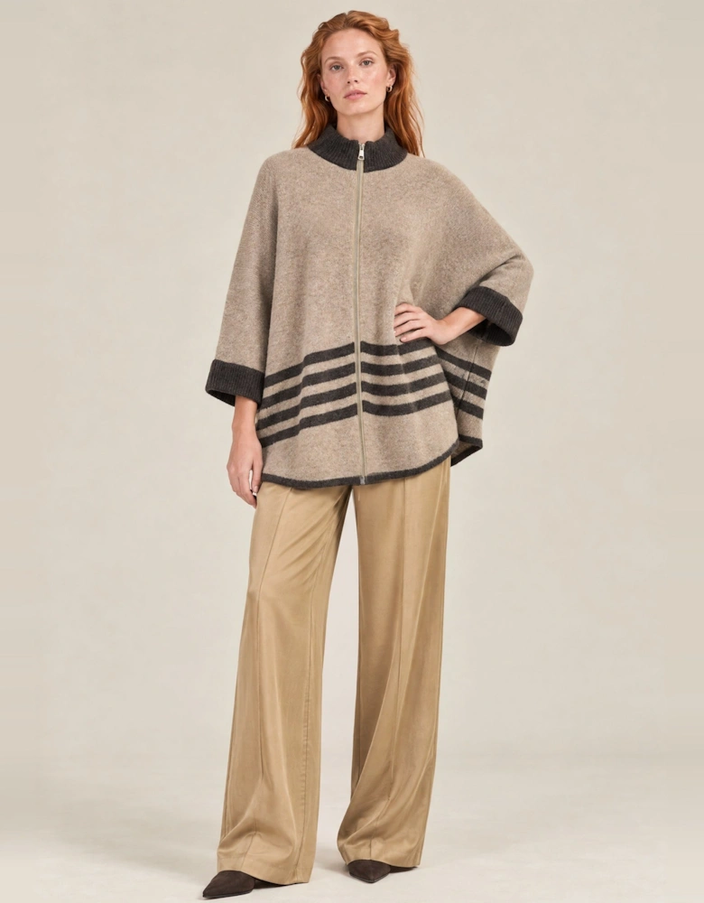 Beige Stripe Zip Knit Cape