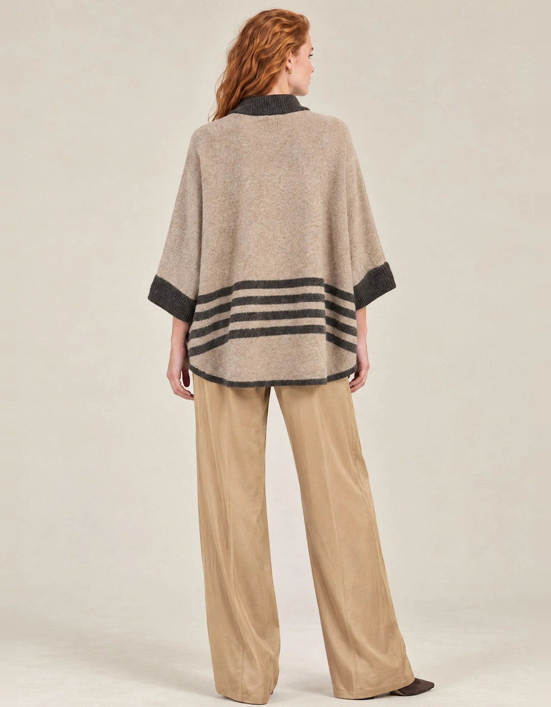 Beige Stripe Zip Knit Cape