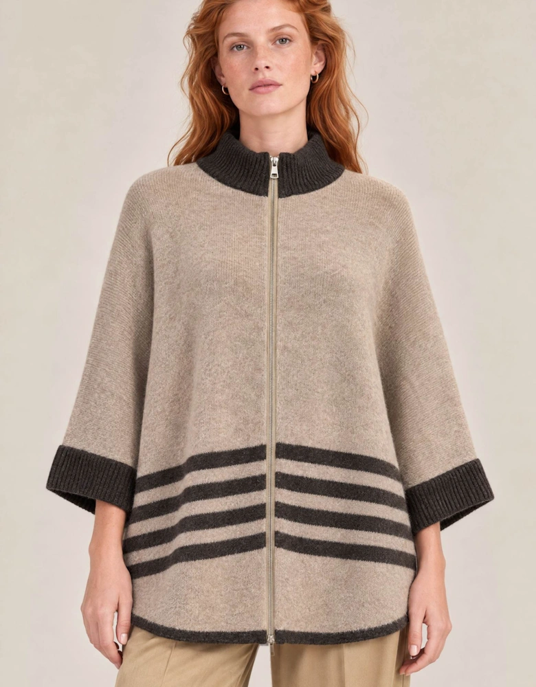 Beige Stripe Zip Knit Cape