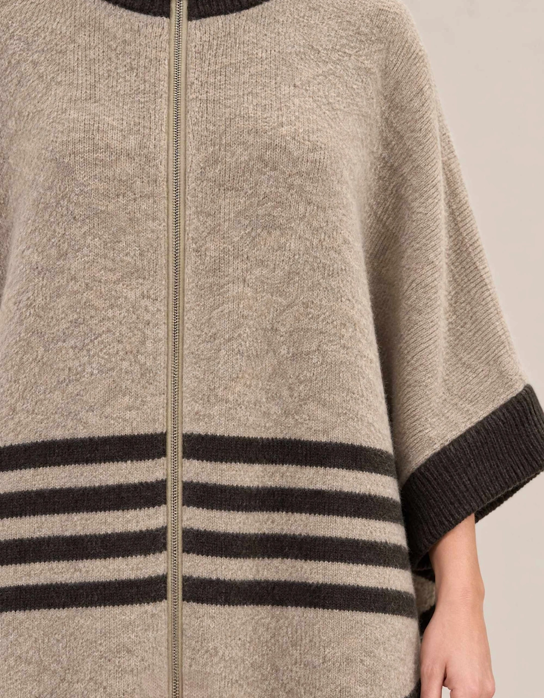 Beige Stripe Zip Knit Cape