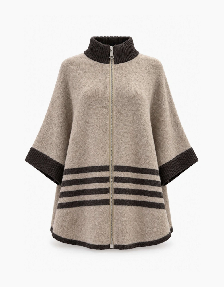 Beige Stripe Zip Knit Cape