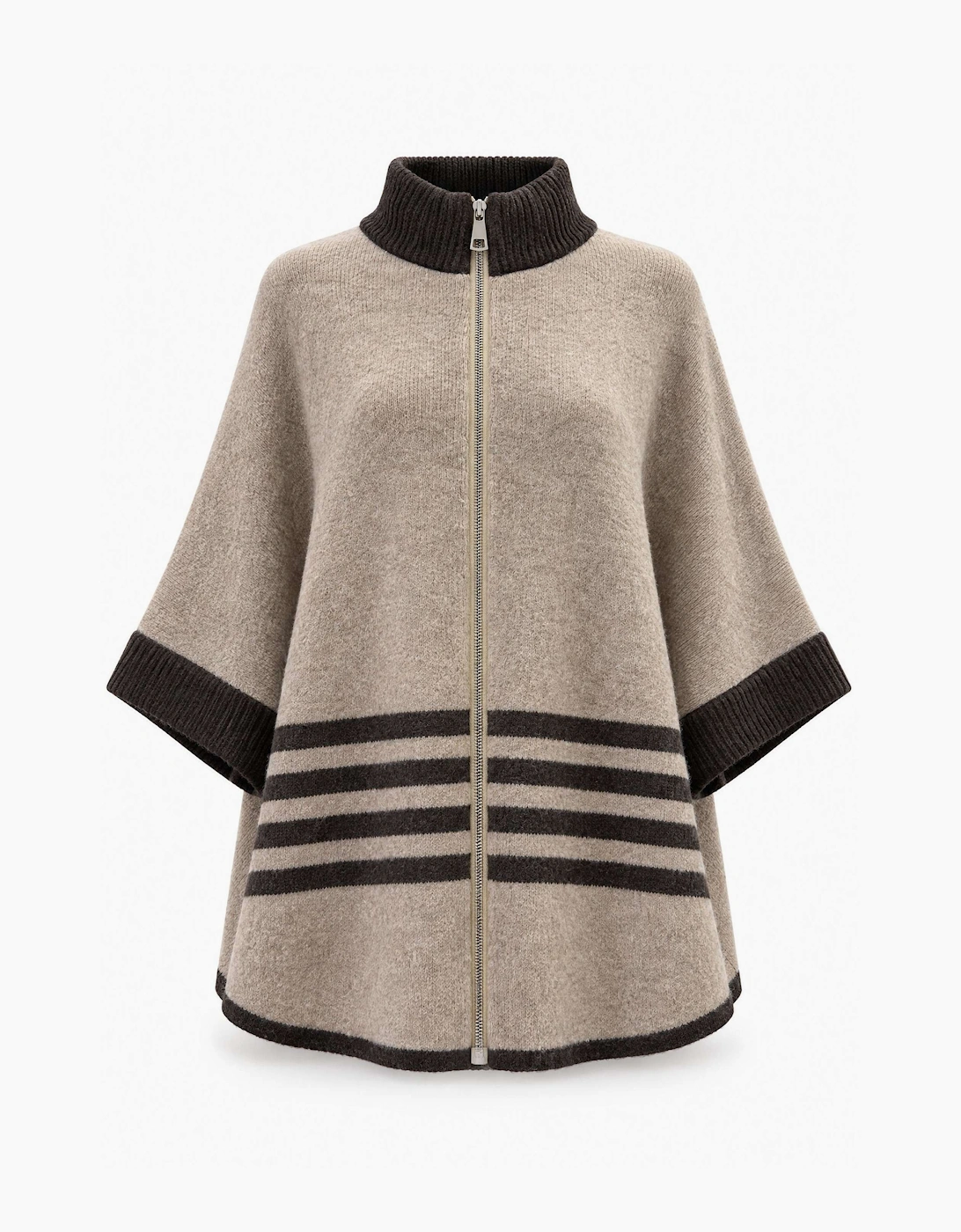 Beige Stripe Zip Knit Cape