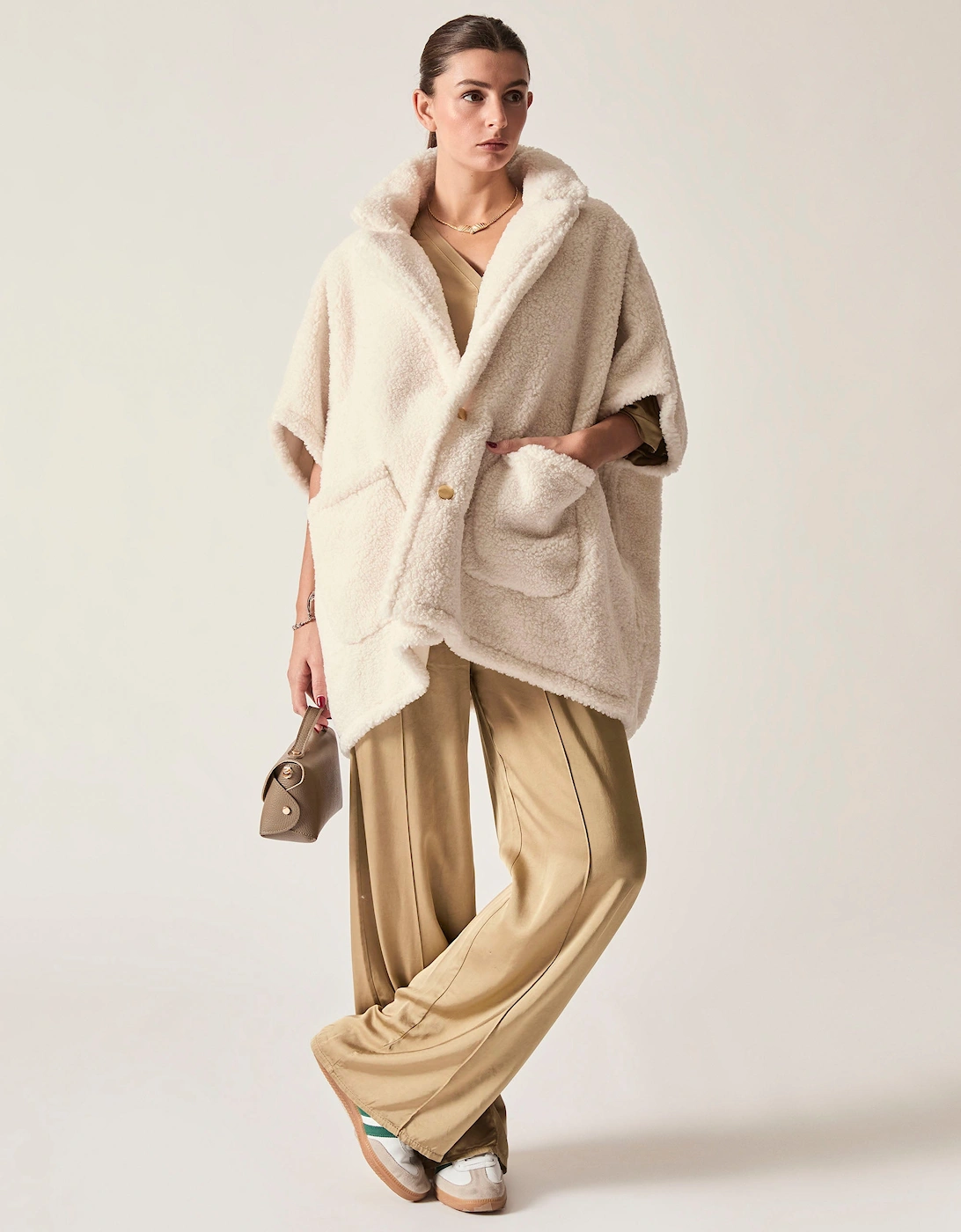 Cream Teddy Button Cape
