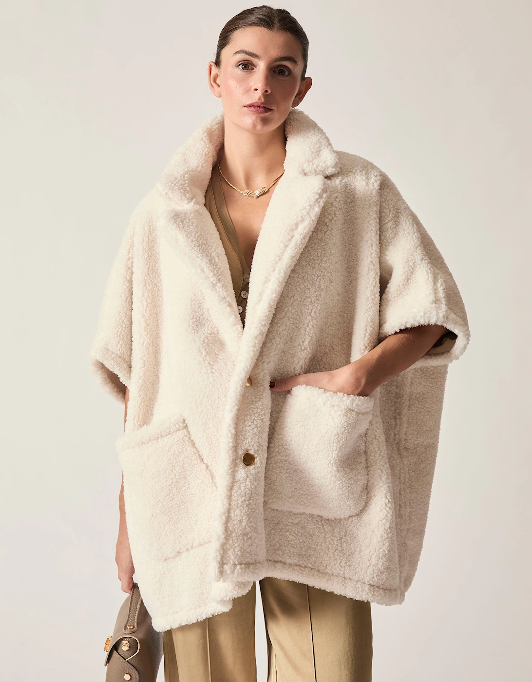 Cream Teddy Button Cape
