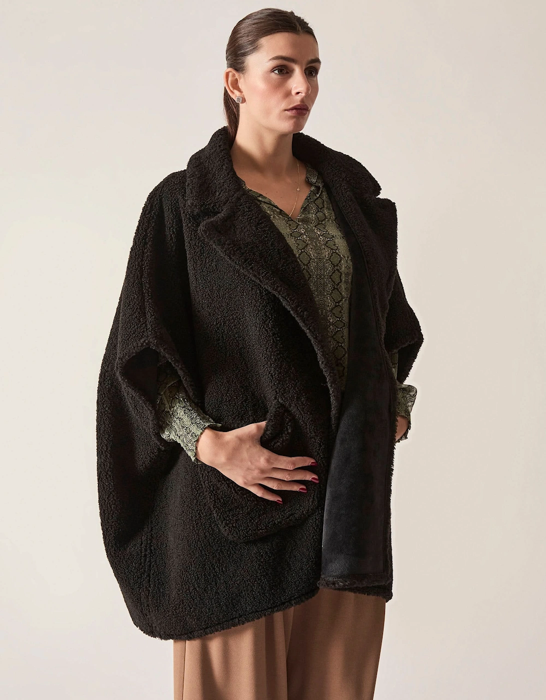 Black Teddy Button Cape