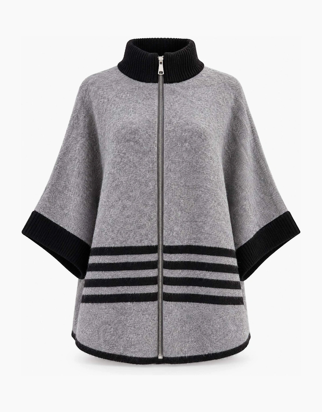 Grey Stripe Zip Knit Cape