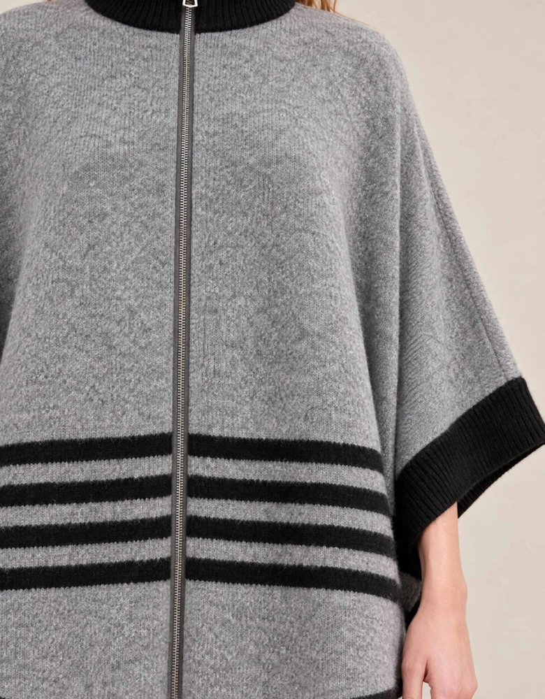 Grey Stripe Zip Knit Cape