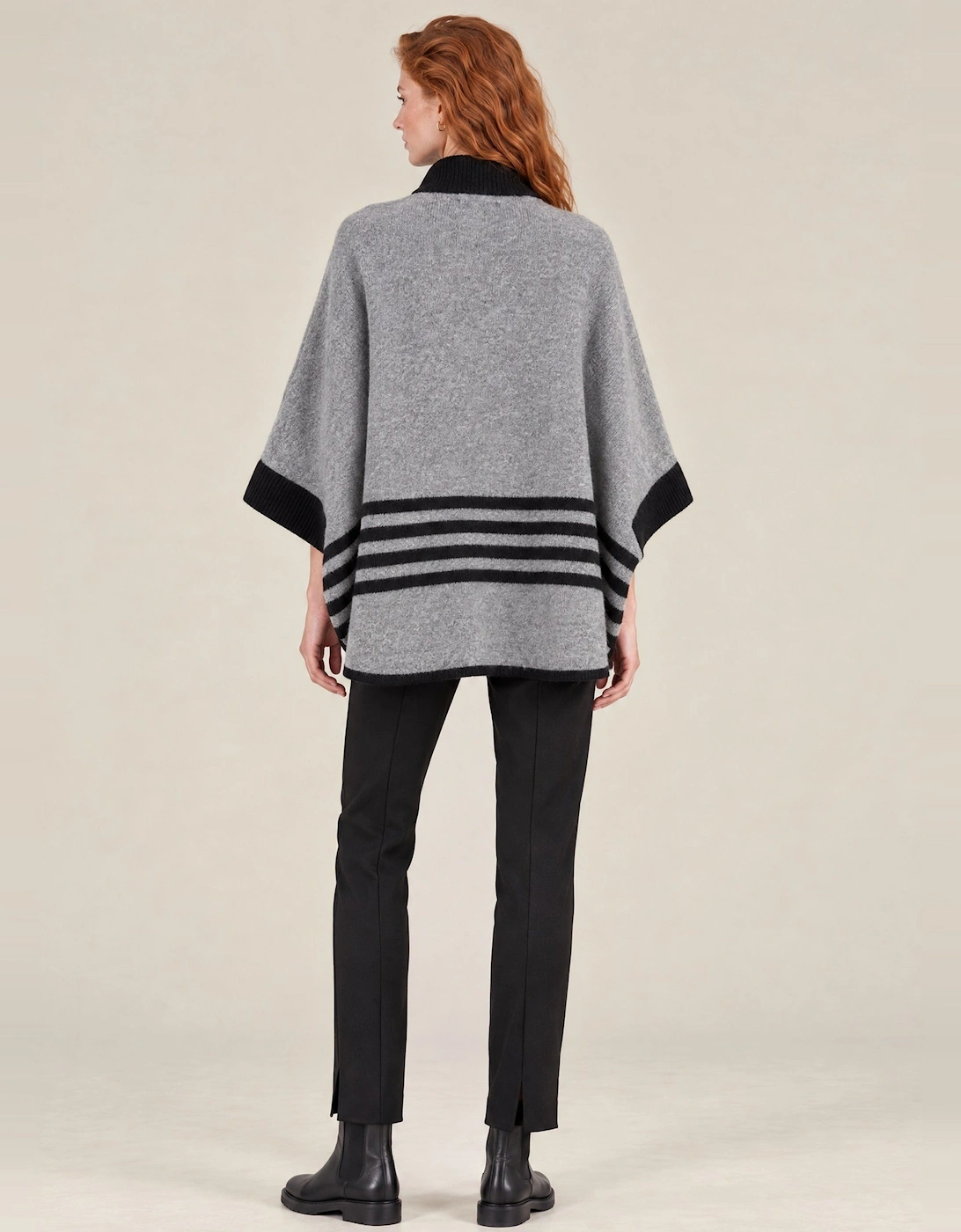 Grey Stripe Zip Knit Cape