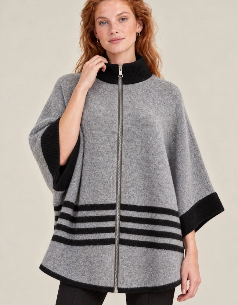 Grey Stripe Zip Knit Cape