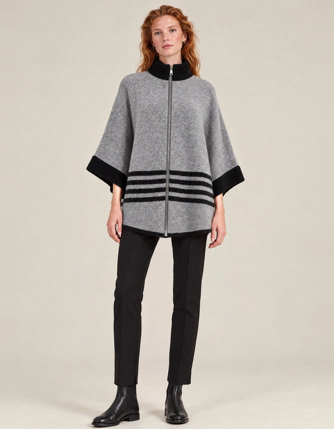 Grey Stripe Zip Knit Cape