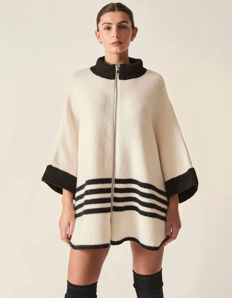 Cream Stripe Zip Knit Cape