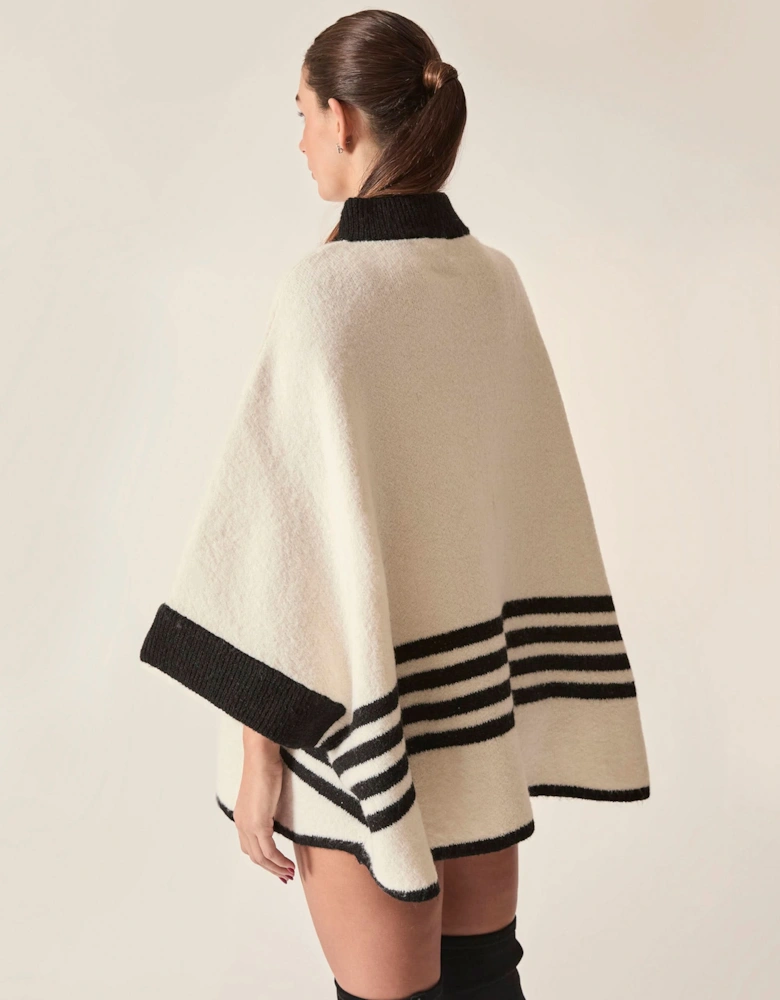 Cream Stripe Zip Knit Cape