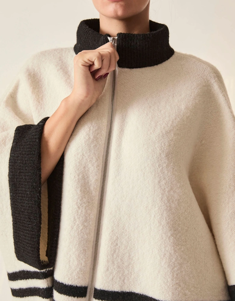 Cream Stripe Zip Knit Cape