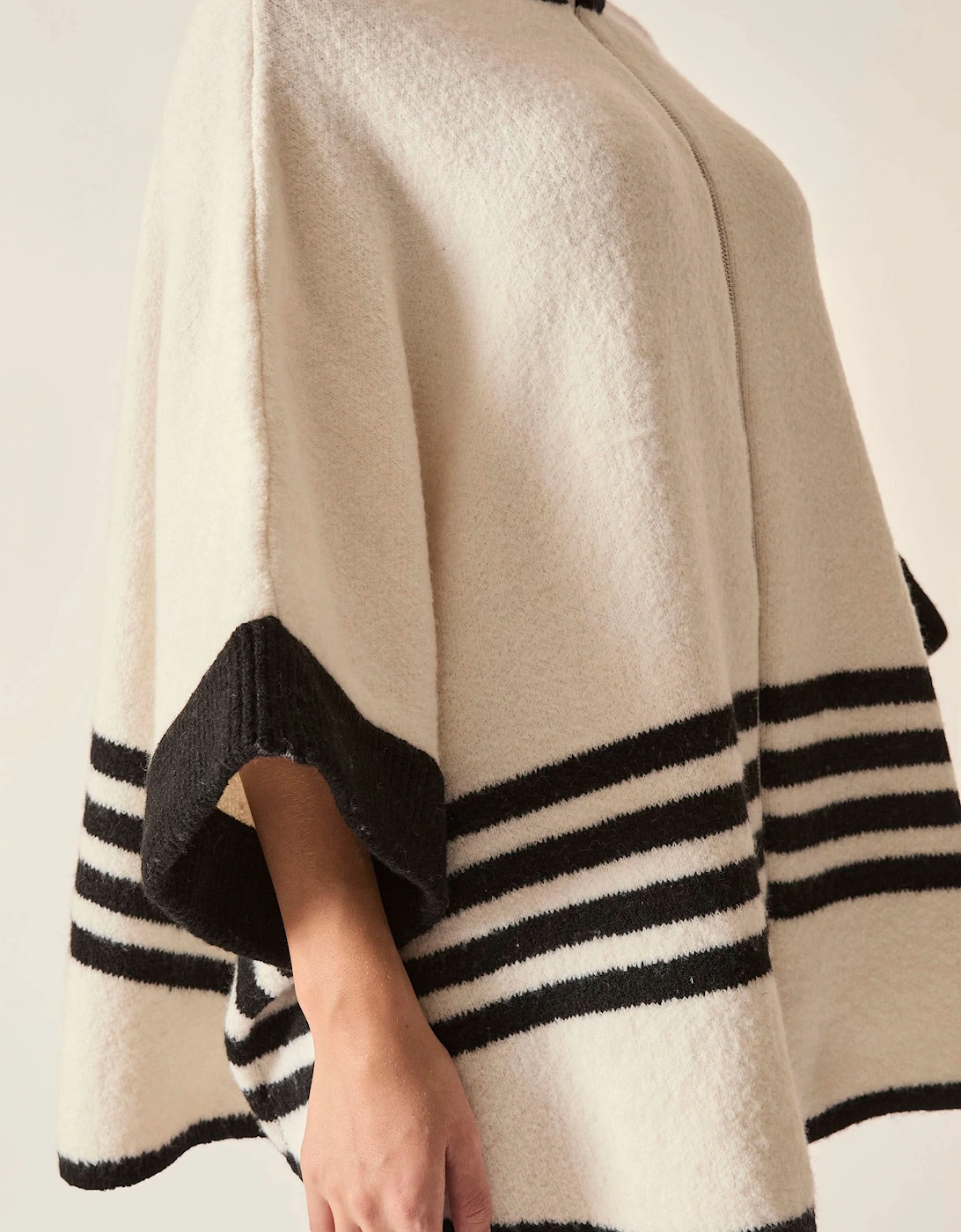 Cream Stripe Zip Knit Cape