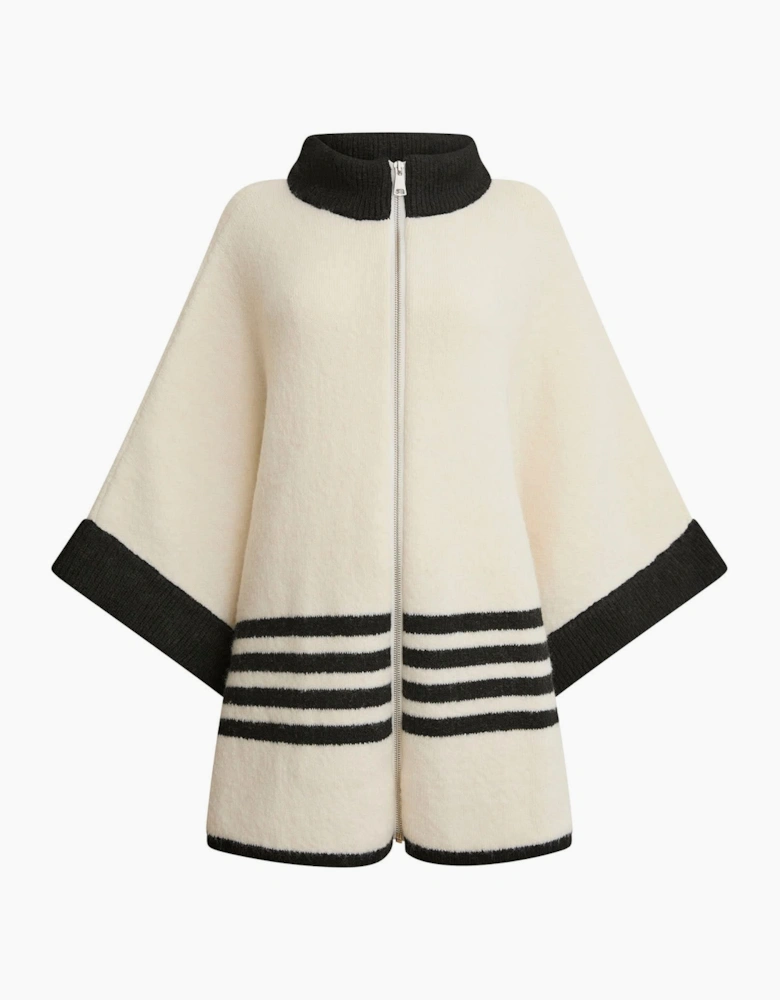 Cream Stripe Zip Knit Cape
