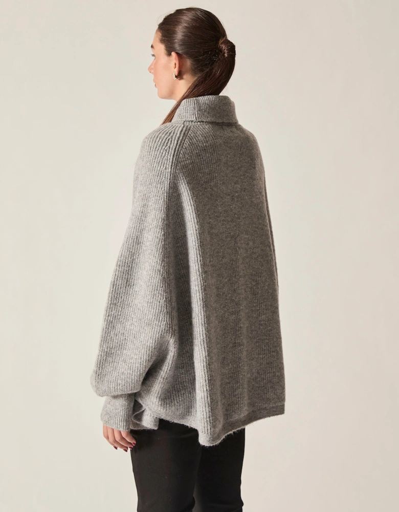 Pale Grey Balloon Sleeve Roll Neck Jumper