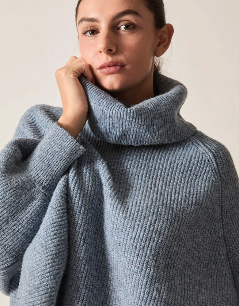 Pale Blue Balloon Sleeve Roll Neck Jumper