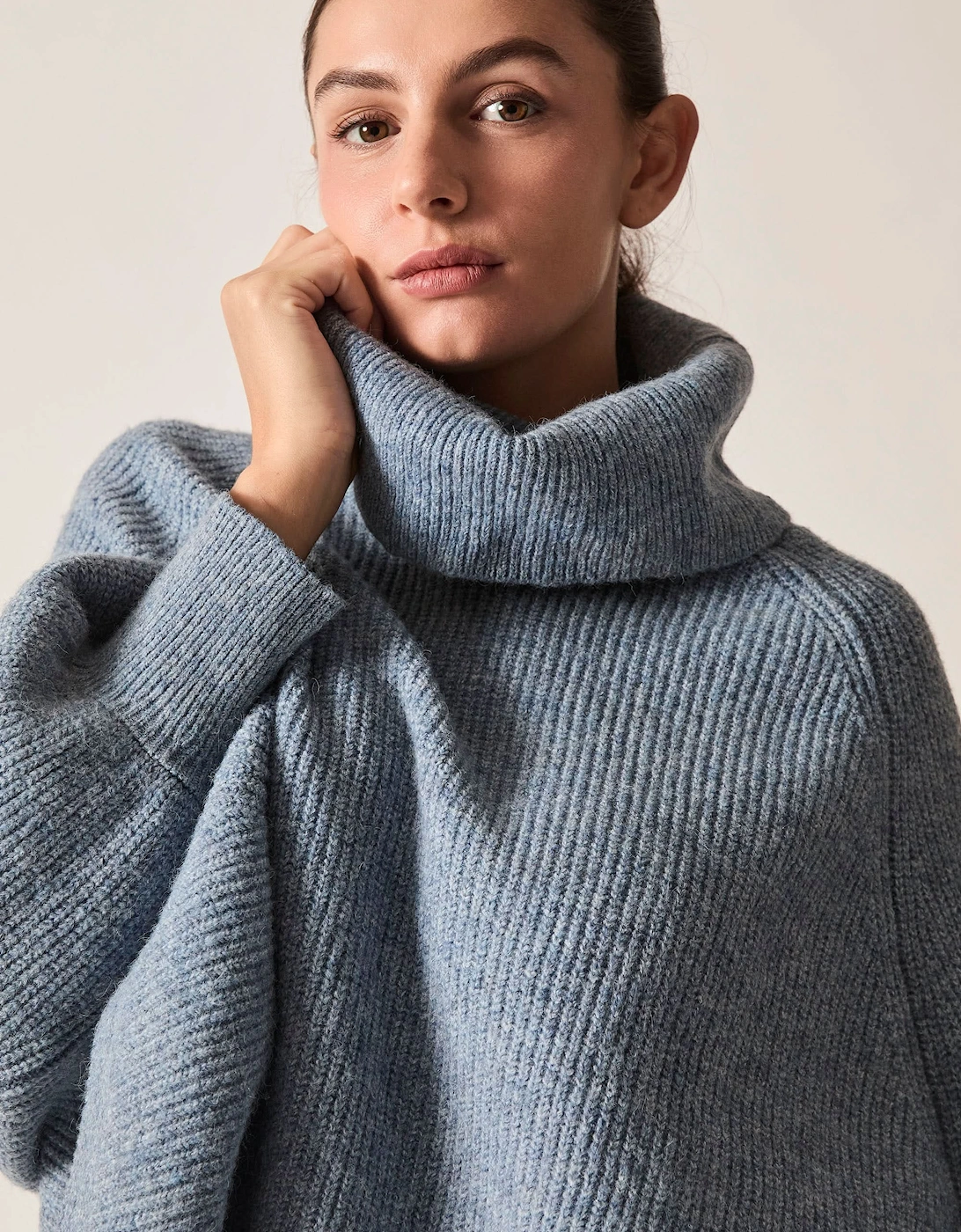 Pale Blue Balloon Sleeve Roll Neck Jumper