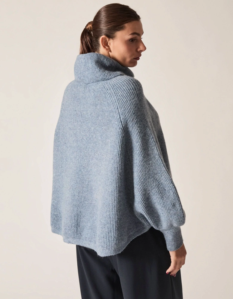 Pale Blue Balloon Sleeve Roll Neck Jumper