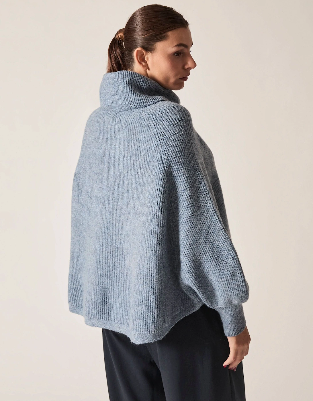 Pale Blue Balloon Sleeve Roll Neck Jumper