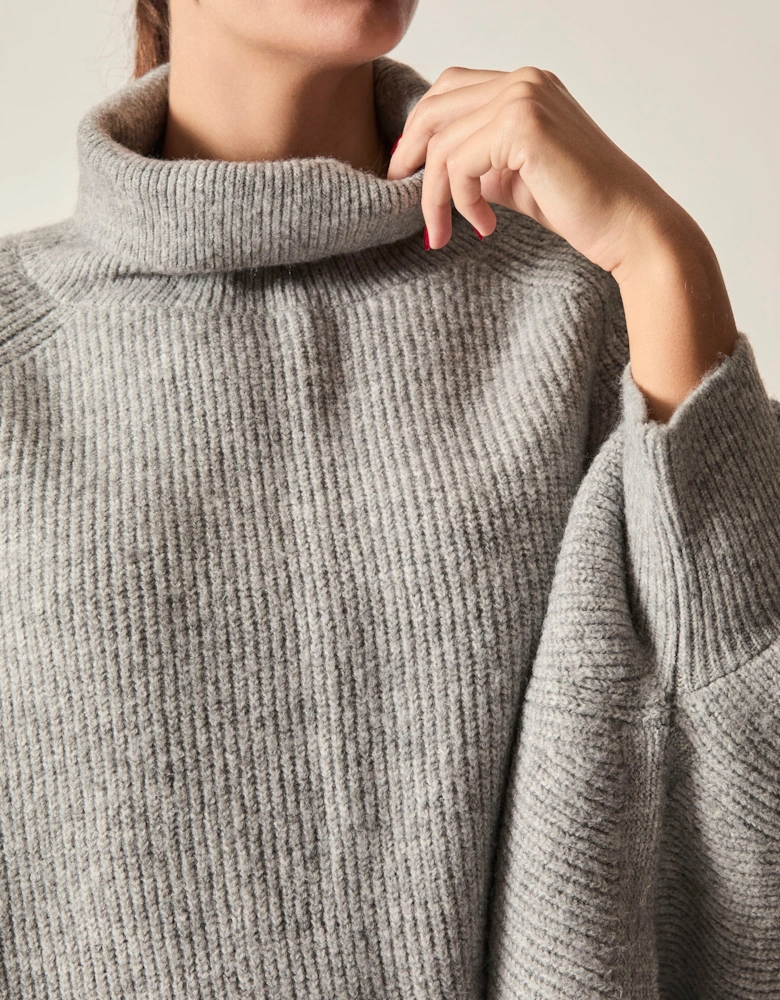 Pale Grey Balloon Sleeve Roll Neck Jumper