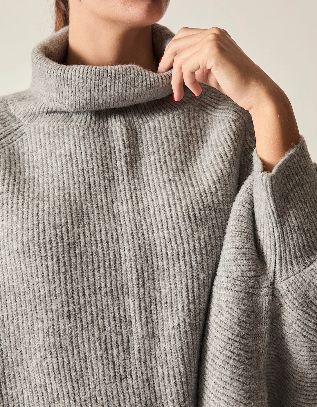 Pale Grey Balloon Sleeve Roll Neck Jumper