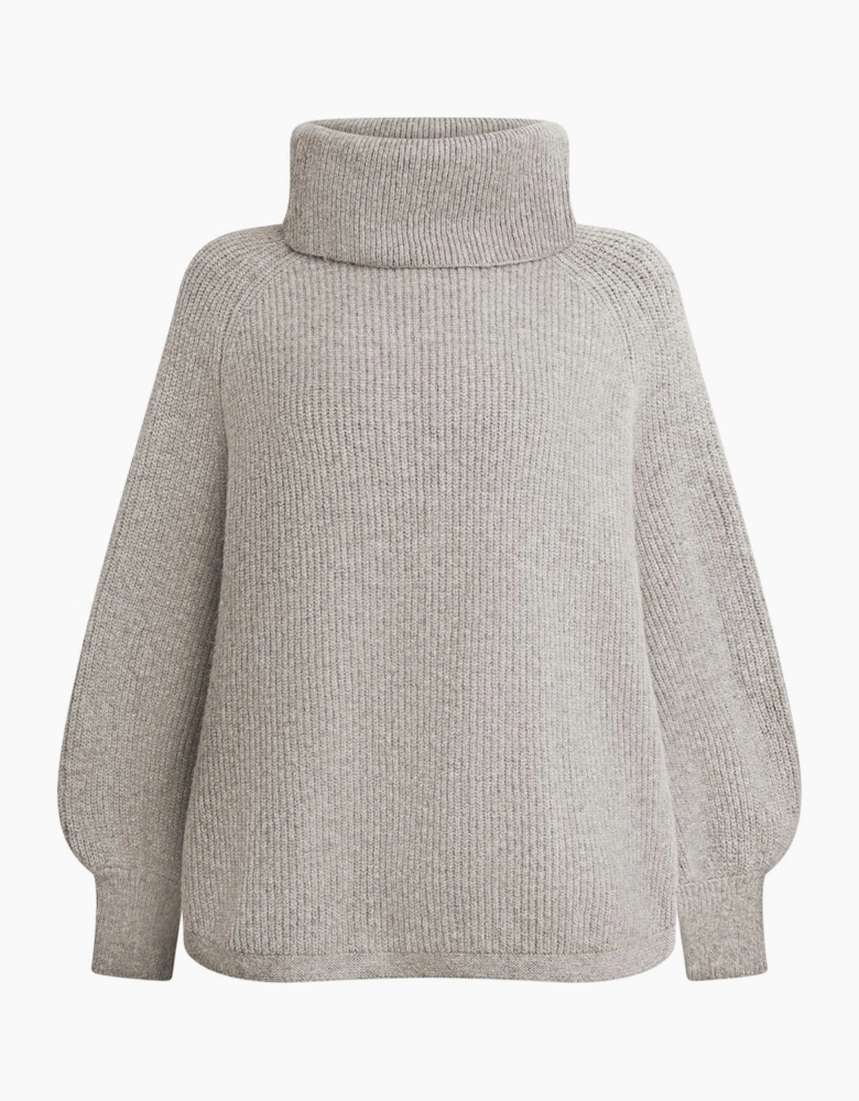 Pale Grey Balloon Sleeve Roll Neck Jumper