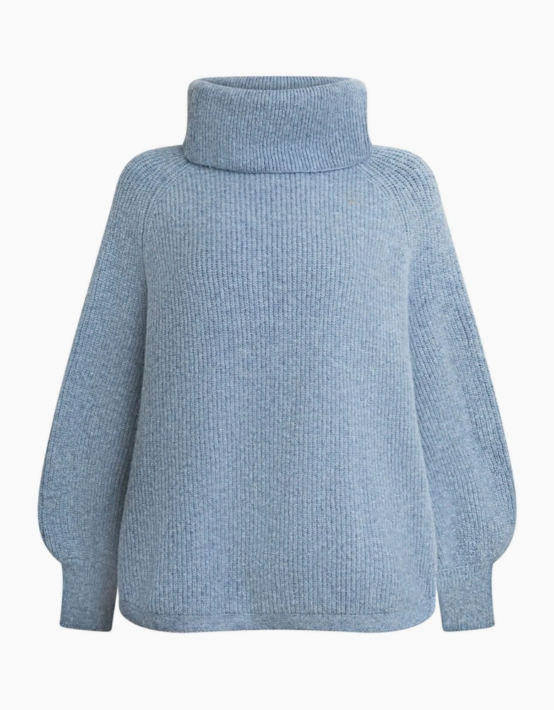 Pale Blue Balloon Sleeve Roll Neck Jumper