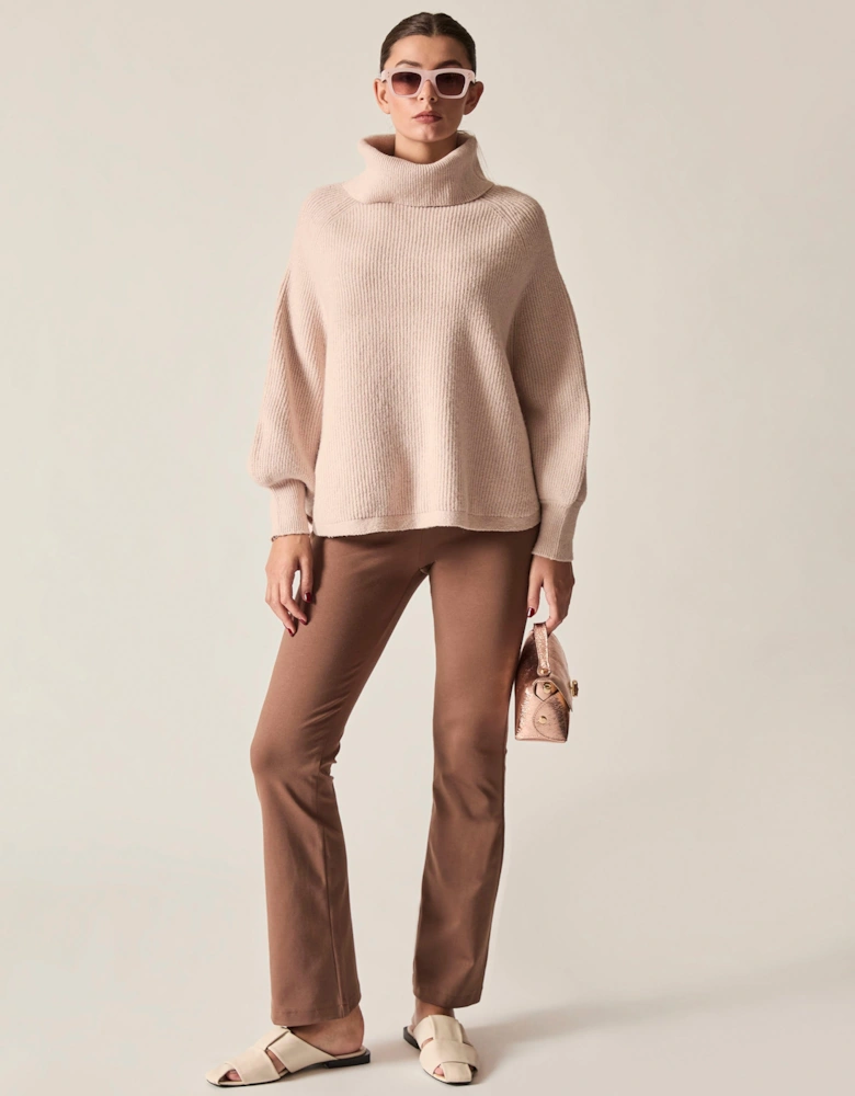 Pale Pink Balloon Sleeve Roll Neck Jumper