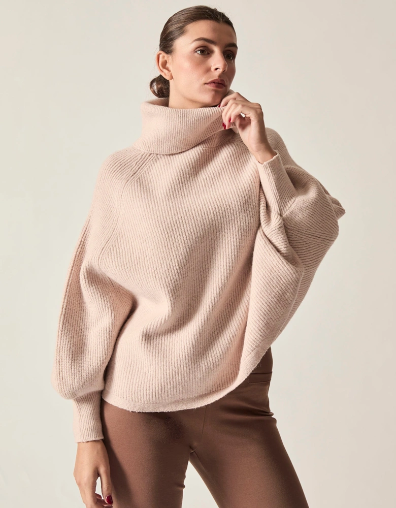 Pale Pink Balloon Sleeve Roll Neck Jumper