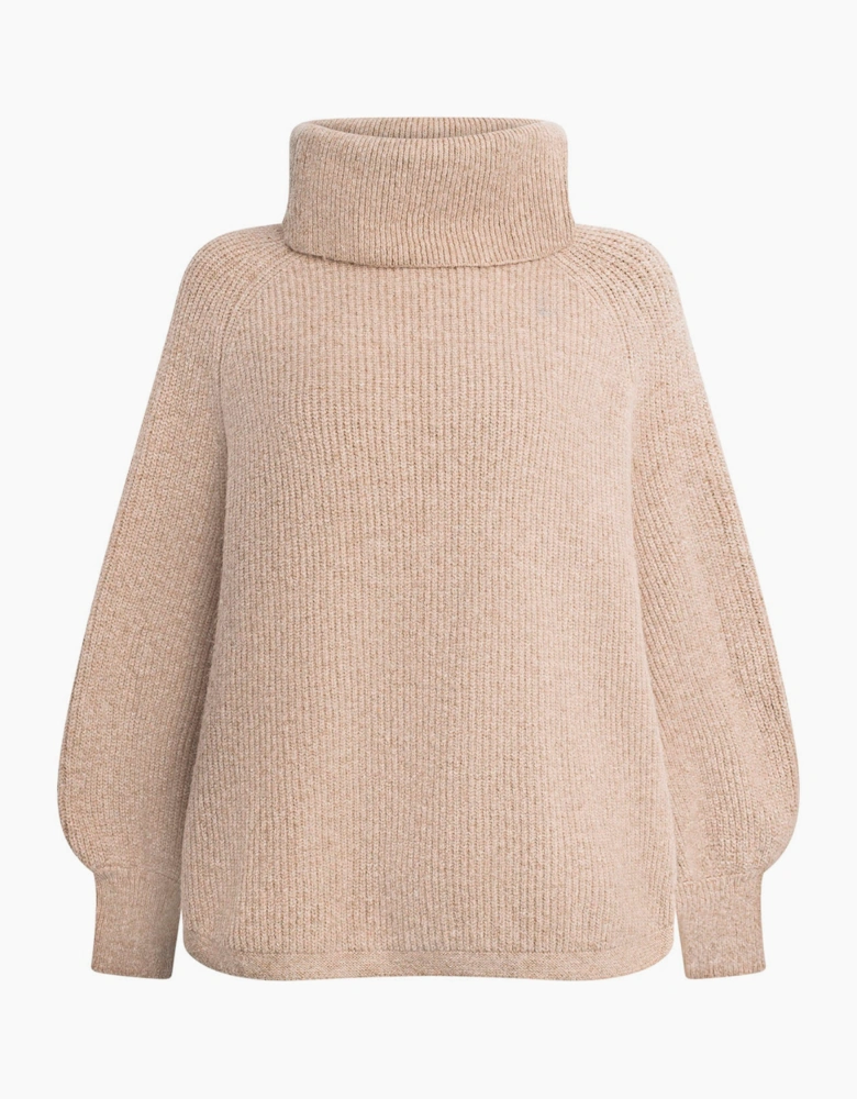 Pale Pink Balloon Sleeve Roll Neck Jumper