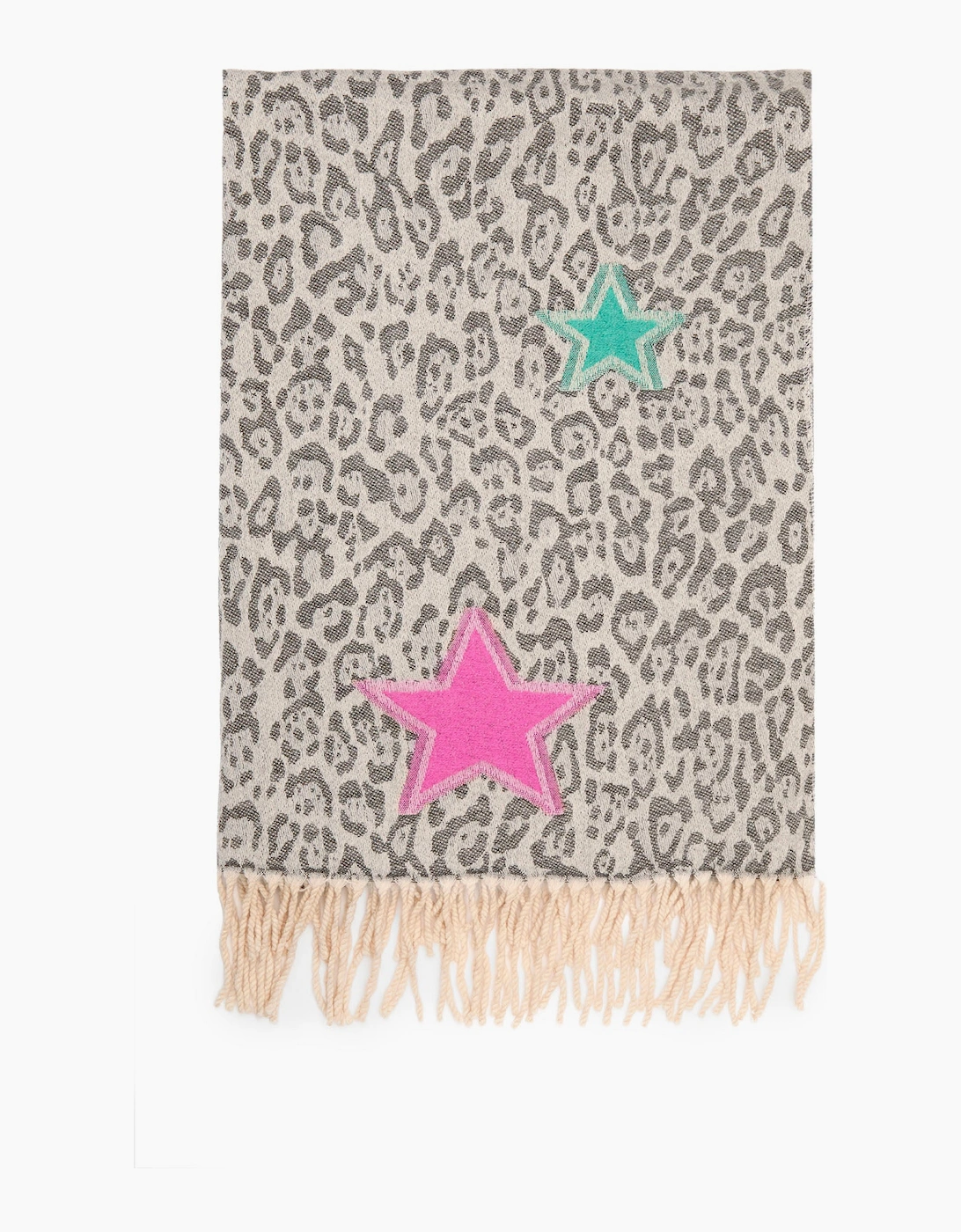 Grey Leopard Print Star Scarf