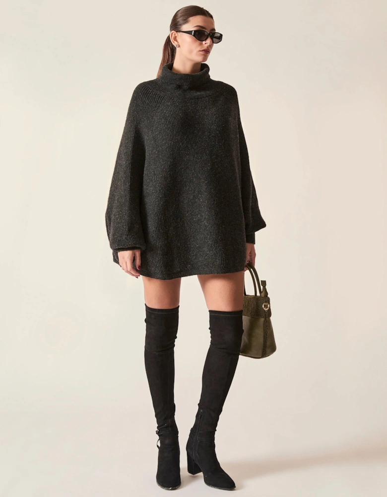 Black Balloon Sleeve Roll Neck Jumper