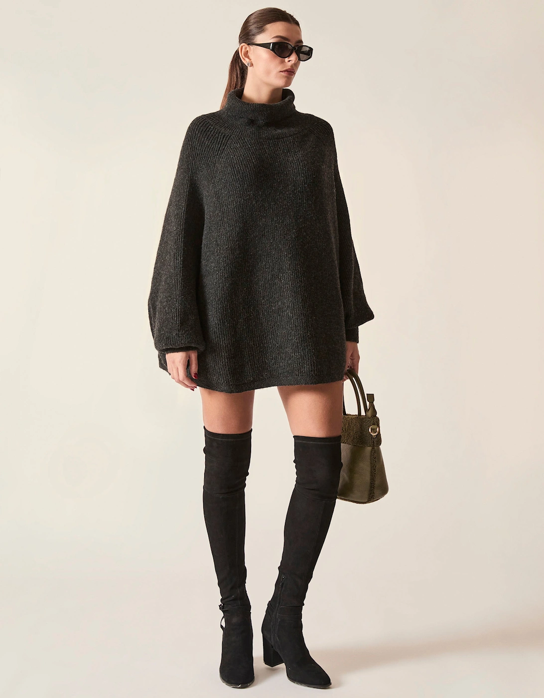 Black Balloon Sleeve Roll Neck Jumper