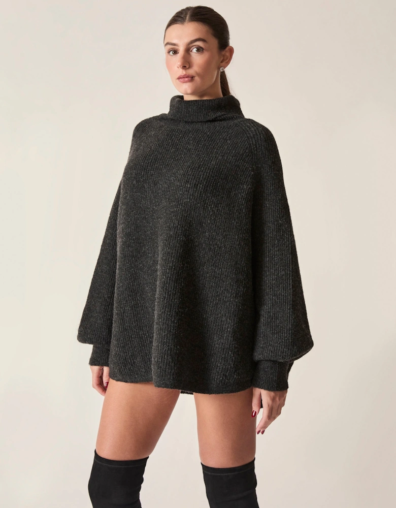 Black Balloon Sleeve Roll Neck Jumper