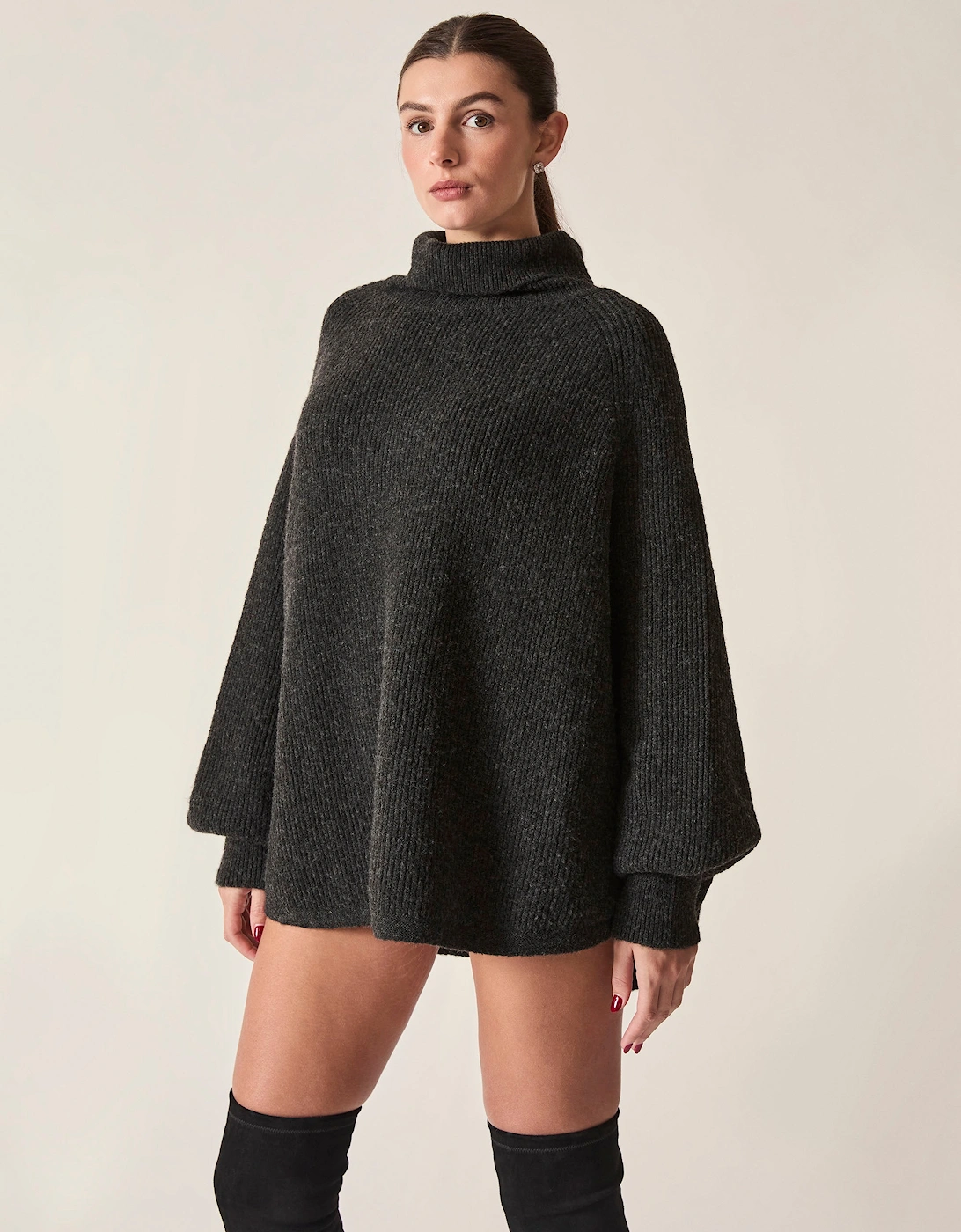 Black Balloon Sleeve Roll Neck Jumper